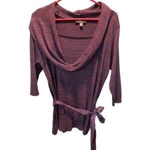 AGB Woman Plus Size 1X Purple with Metallic Thread Cowl Neck Tunic Sweater With